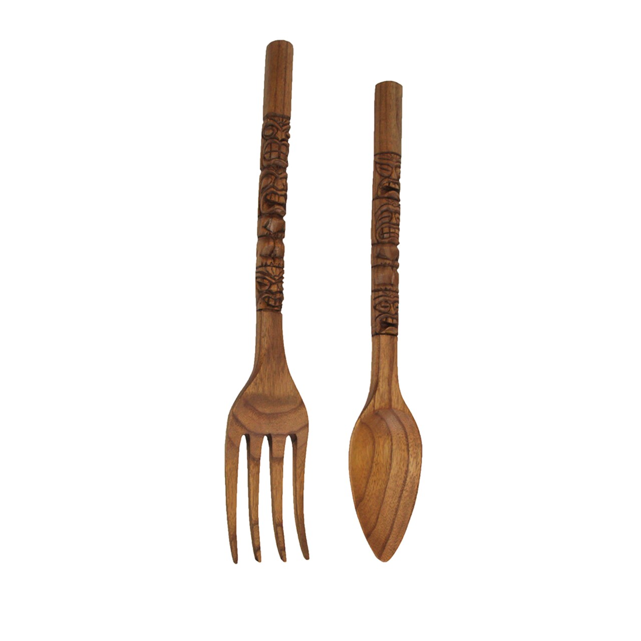 Carved Tiki Spoon & Fork Wooden Wall Decor Art Utensil Decoration Set